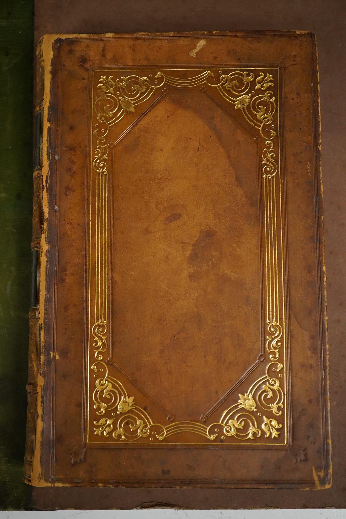 Trollope, T(homas) Adolphus - A Summer in Brittany, edited by Franses Trollope, 1st edition, 2 vols., with 10 etched plates by A. Hervieu, 2 hand-coloured lithograph frontis., etched title-page vignettes, gilt-decorated